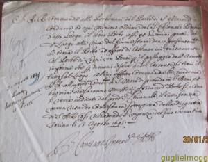 3 Agosto 1695, concessione del porto per il passaggio dell'Armata - Editto/Ordine 3 Agosto 1695 riguardante la concessione del porto e degli uomini necessari per trasportarlo in riva del fiume Stura per il passaggio del Armata