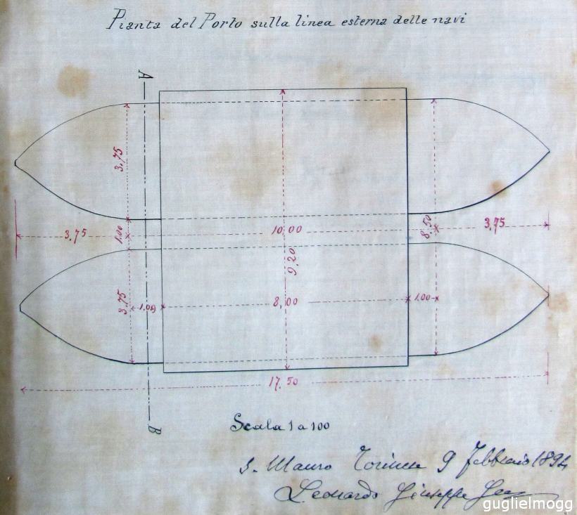 Porto natante sul Po progetto 1894: Pianta del porto sulla linea esterna alle navi IMG_2959_Apianta