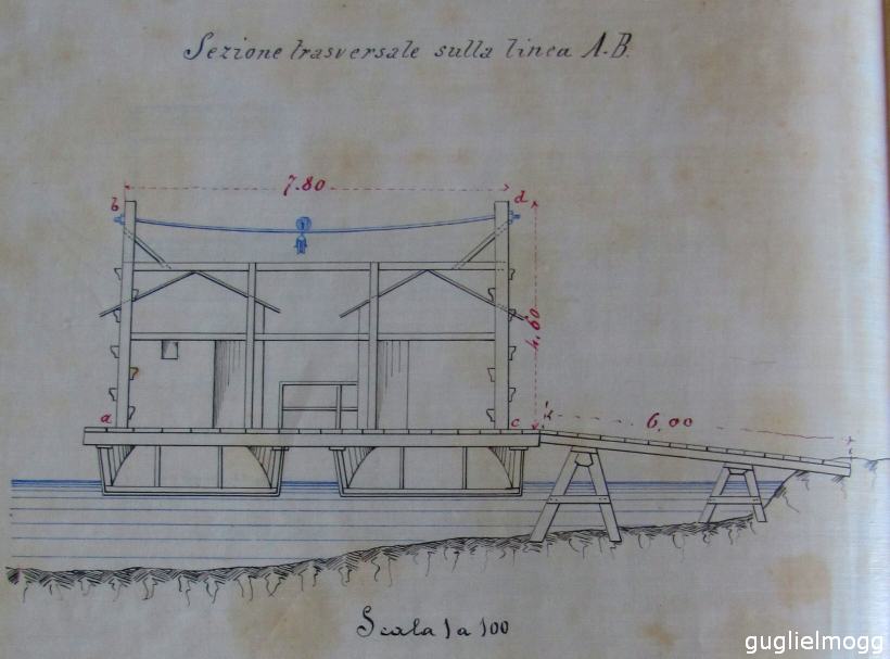 Porto natante sul Po progetto 1894: Sezione trasversale sulla linea AB IMG_2960_Asezione